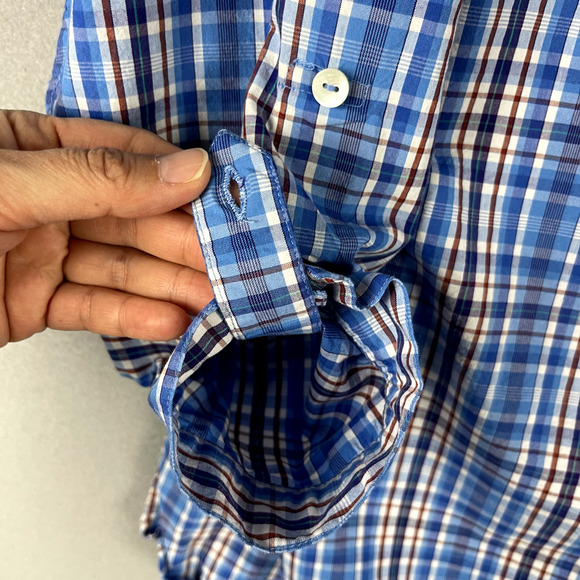 Susan Graver Weekend Top Womens 3X Blue Plaid Button Up Roll Tab Sleeve Casual - Picture 7 of 13